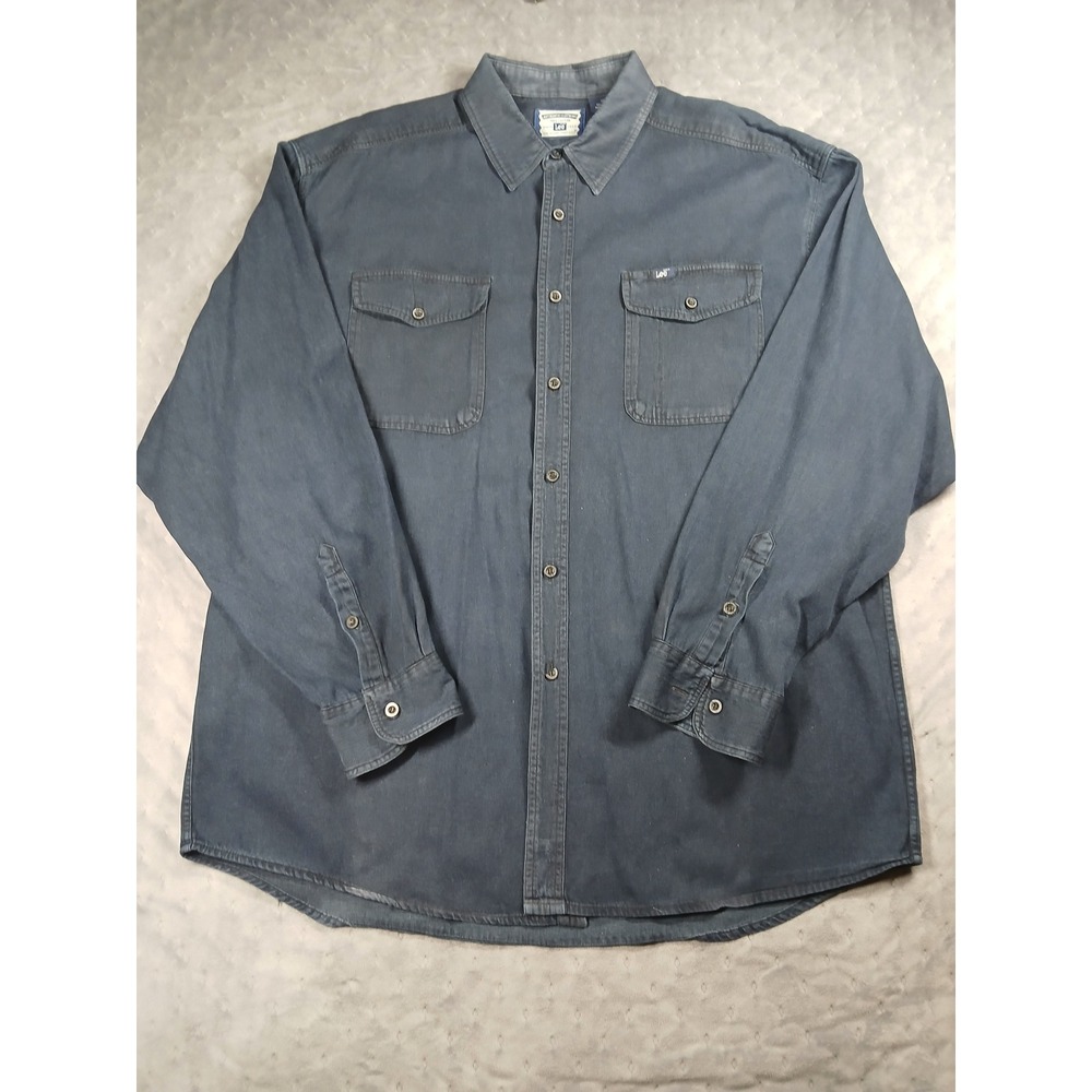 Vintage Y2K Lee Mens XL Dark Wash Denim Shirt. Gorpcore. Retro Workware.